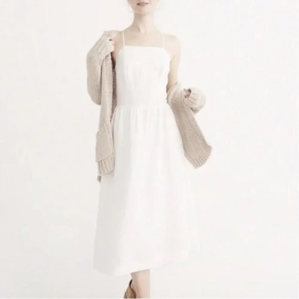 Abercrombie & Fitch Linen White Tank Button Side Midi Dress Size Small Tall